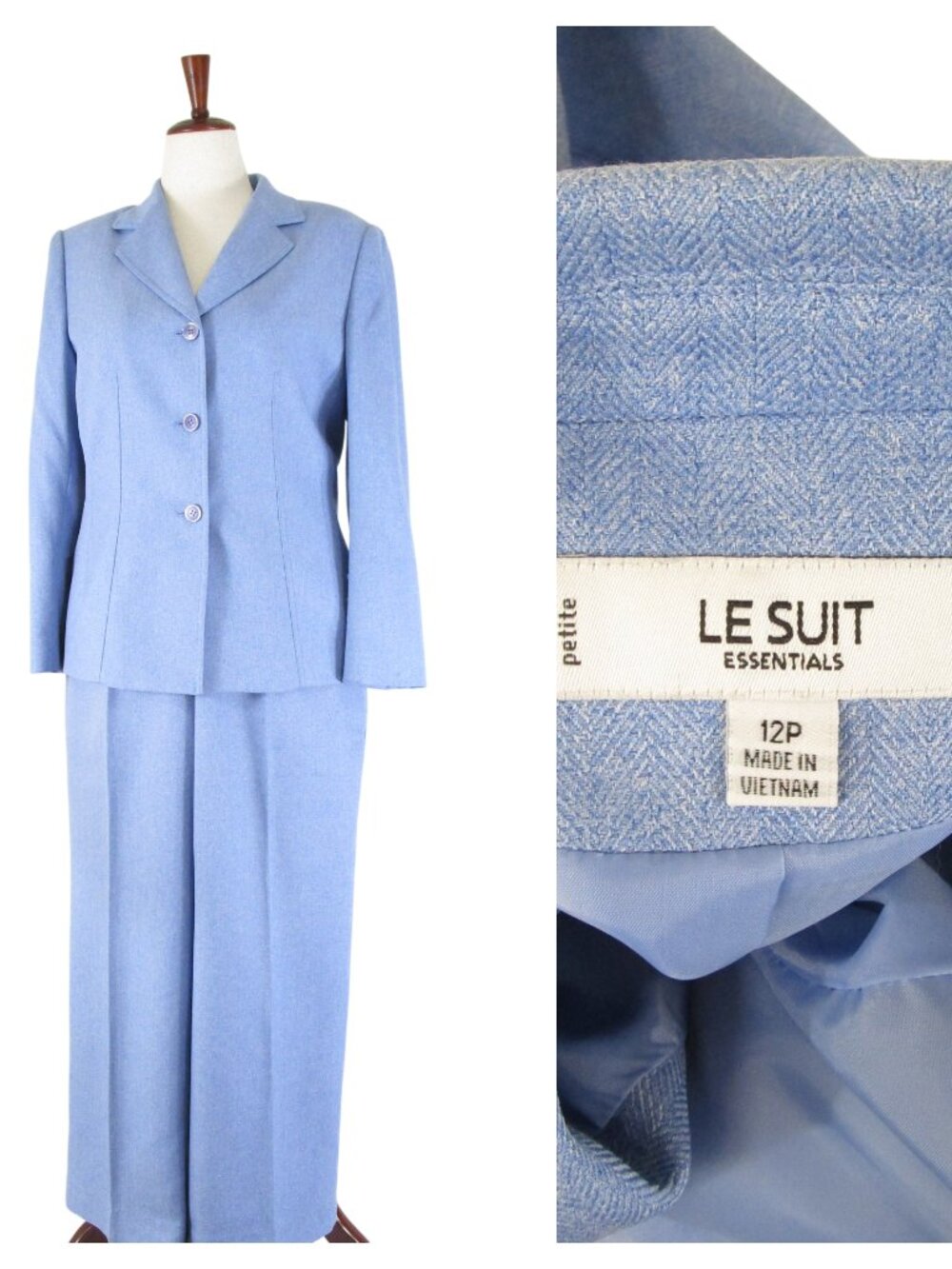 Le Suit Womens Petite Periwinkle Blue Pant Suit Size 12P Formal Business Career
